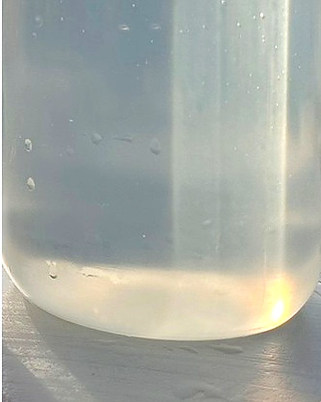Sample bottle of clean water recovered by a DVI system